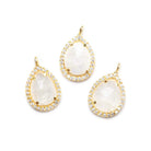 15x11mm Gold Bezeled White CZ and Rainbow Moonstone Pear Pendant 1 piece - Beadsofcambay.com