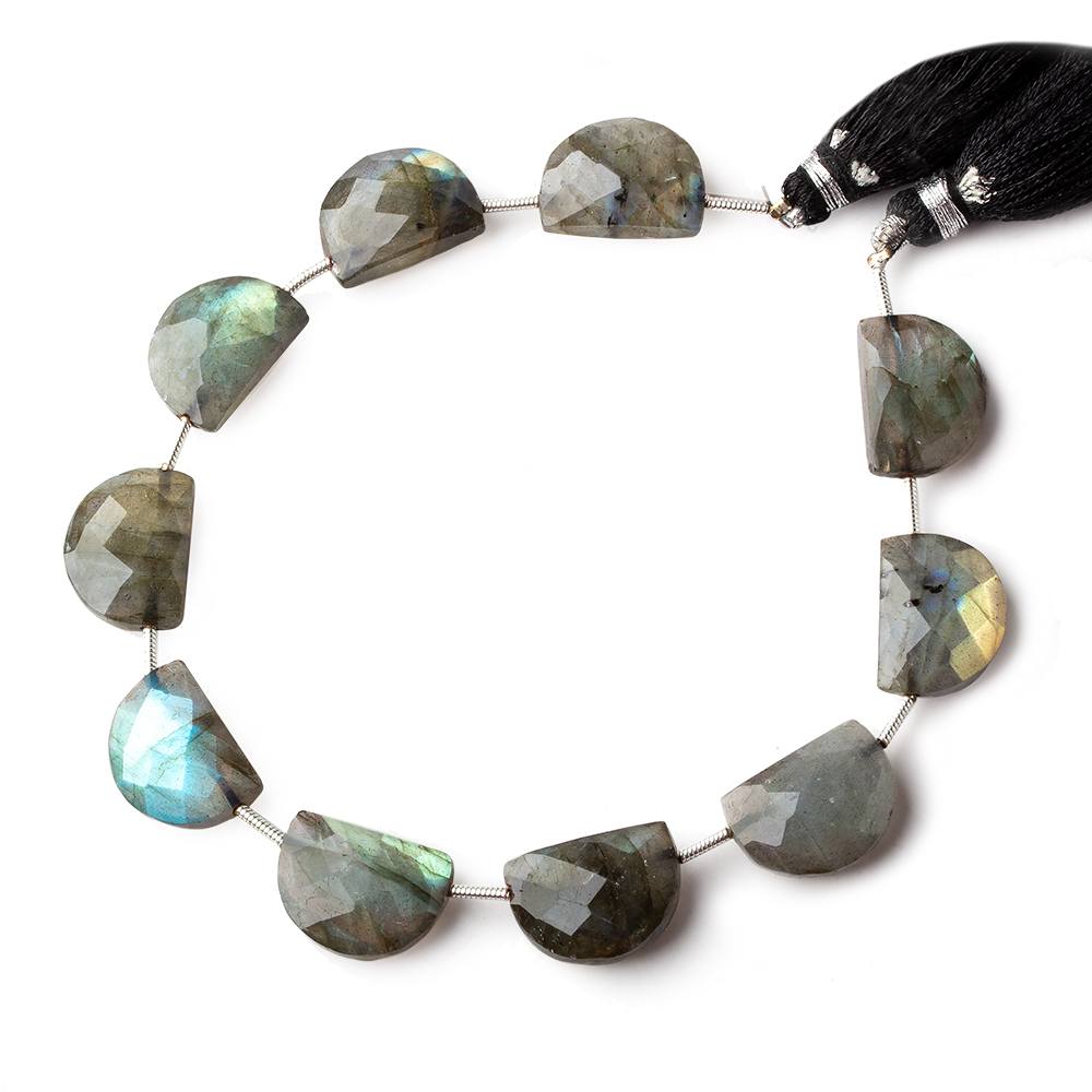 15x11mm Labradorite east west faceted half moon beads 8 inch 10 beads - Beadsofcambay.com