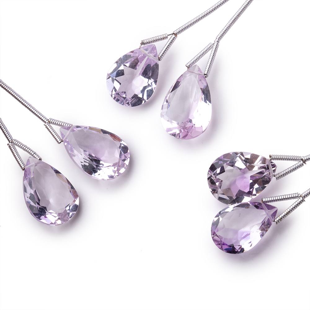 15x11mm Pale Pink Amethyst Pavilion Faceted Pear Focal Set of 2 Beads AAA - Beadsofcambay.com