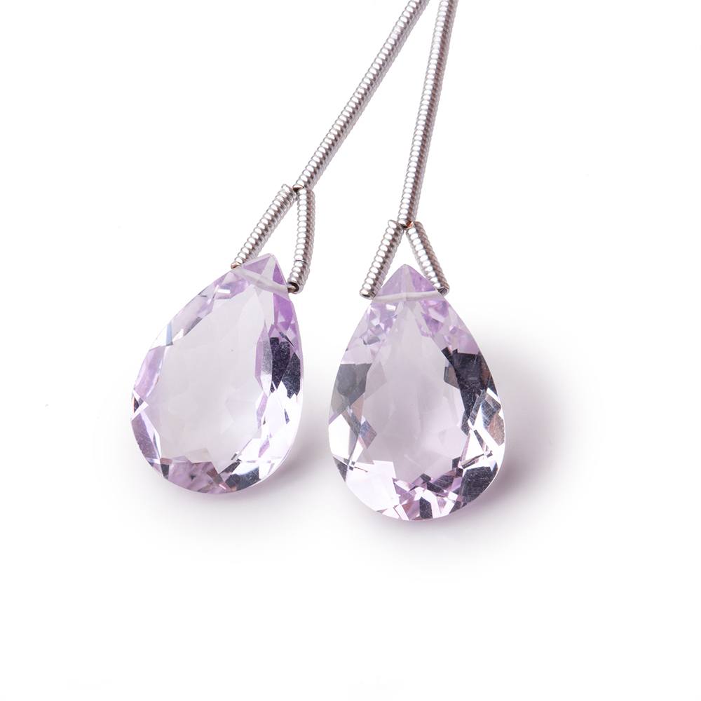15x11mm Pale Pink Amethyst Pavilion Faceted Pear Focal Set of 2 Beads AAA - Beadsofcambay.com