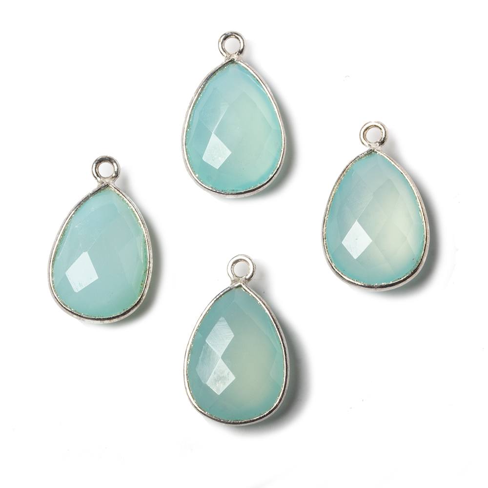 15x11mm Silver Bezel Aqua Chalcedony Pear Pendant 1 piece - Beadsofcambay.com