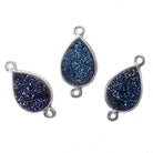 15x11mm Silver Bezel Mystic Aegean Blue Drusy Pear Connector 1 piece - Beadsofcambay.com