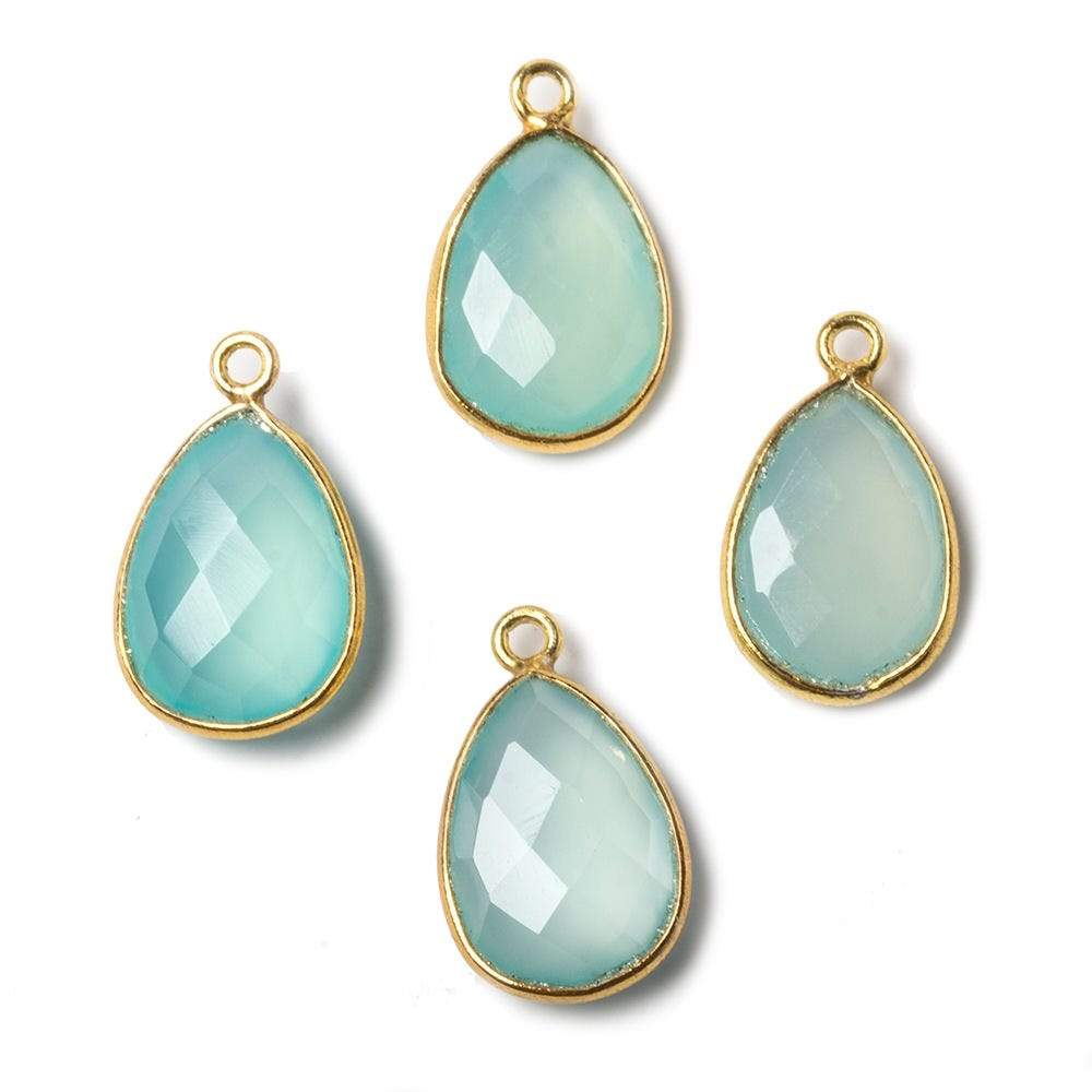 15x11mm Vermeil Bezel Aqua Chalcedony Pear Focal Pendant 1 piece - Beadsofcambay.com
