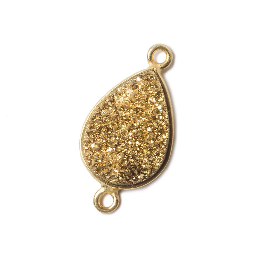 15x11mm Vermeil Bezel Metallic Gold Drusy Pear Connector 1 piece - Beadsofcambay.com
