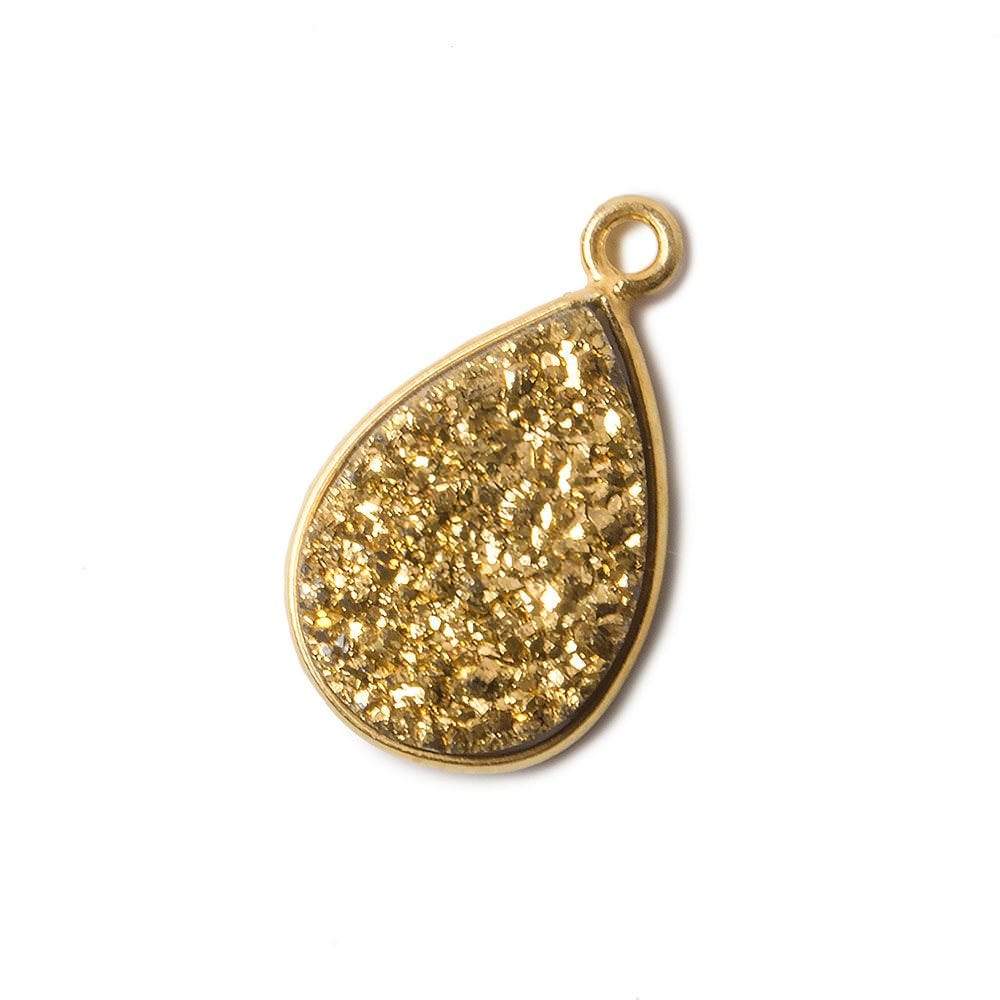 15x11mm Vermeil Bezel Metallic Gold Drusy Pear Pendant 1 piece - Beadsofcambay.com