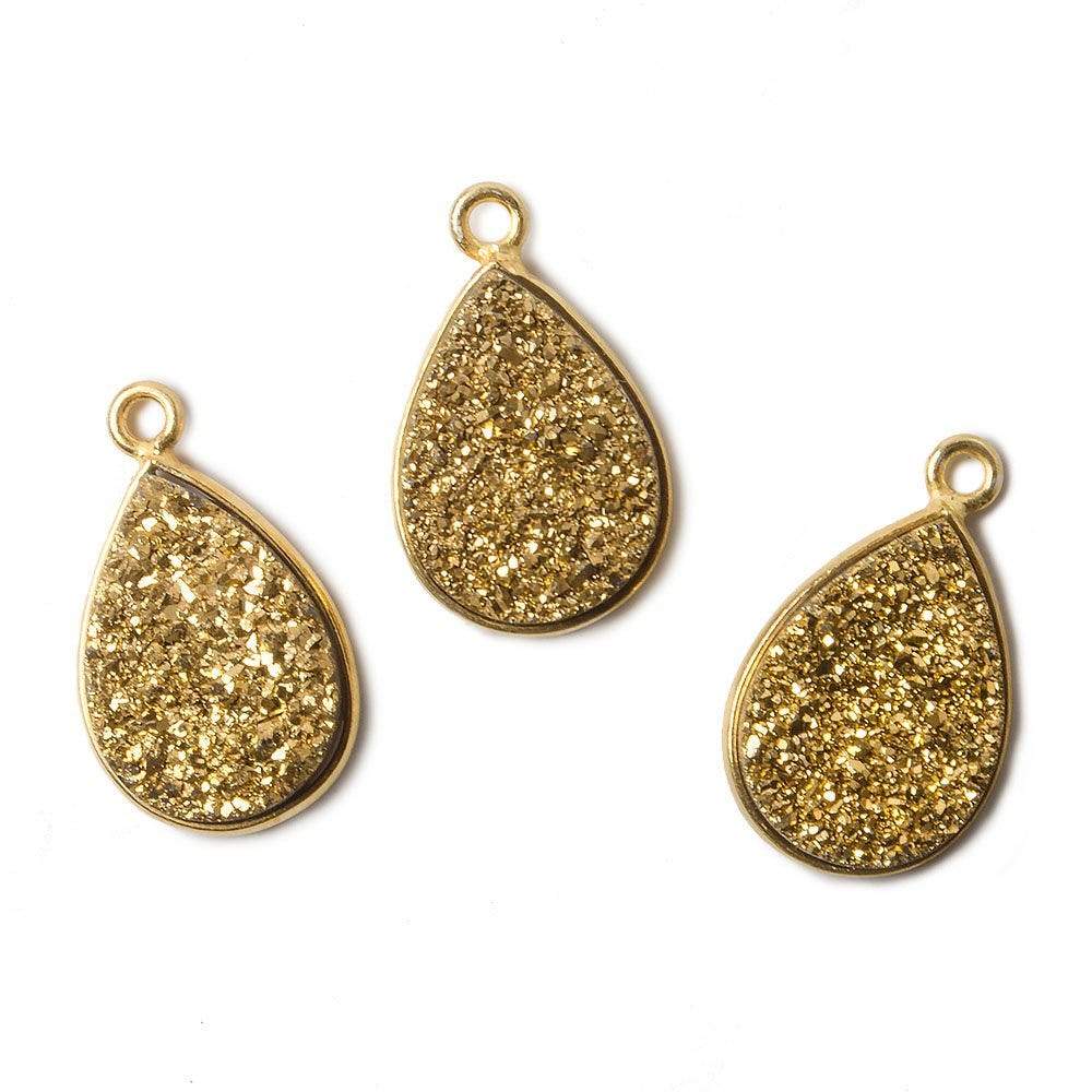 15x11mm Vermeil Bezel Metallic Gold Drusy Pear Pendant 1 piece - Beadsofcambay.com