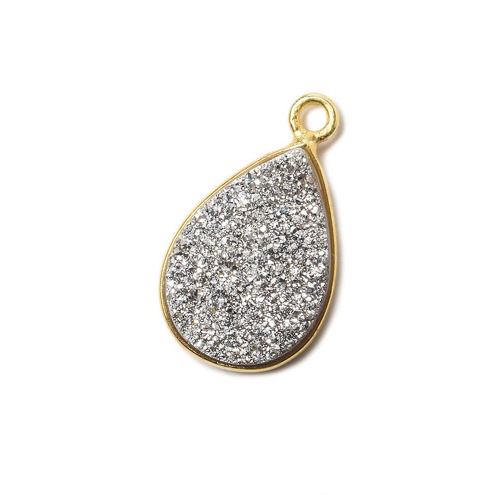 15x11mm Vermeil Bezel Metallic Silver Drusy Pear Pendant 1 piece - Beadsofcambay.com