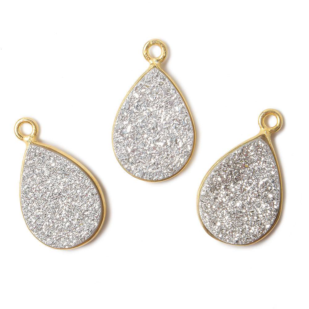 15x11mm Vermeil Bezel Metallic Silver Drusy Pear Pendant 1 piece - Beadsofcambay.com