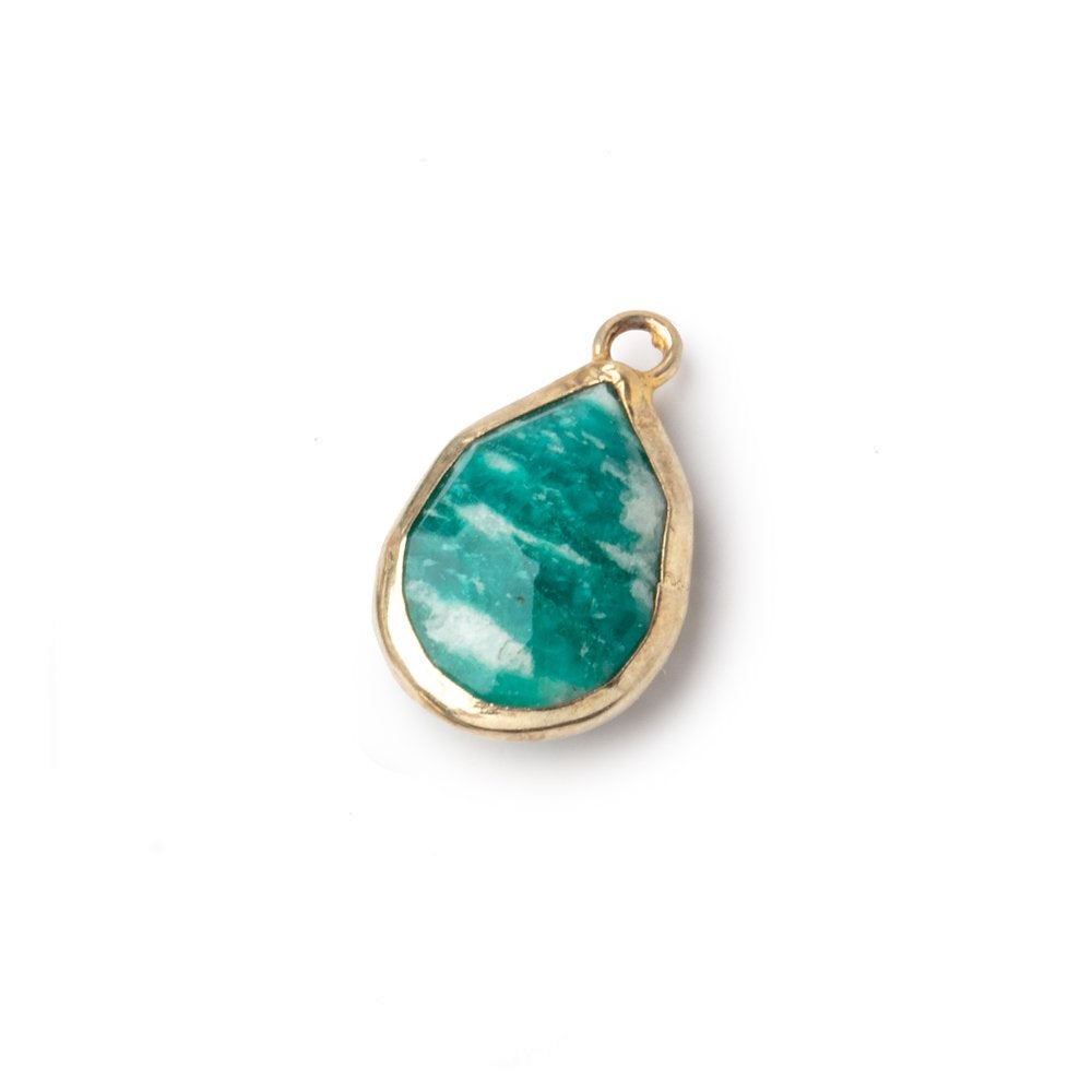 15x11mm Vermeil Bezel Russian Amazonite Pear Focal Pendant 1 piece - Beadsofcambay.com