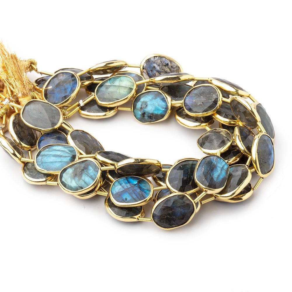 15x12-16x13mm Vermeil Bezel Labradorite Faceted Nugget Beads 8 inch 10 pieces - Beadsofcambay.com