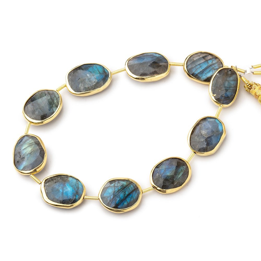 15x12-16x13mm Vermeil Bezel Labradorite Faceted Nugget Beads 8 inch 10 pieces - Beadsofcambay.com