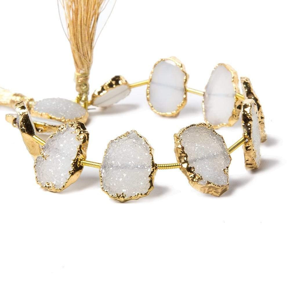 15x12mm-16x13mm Gold Leafed Creamy White Drusy Strand 7 inch 10 pieces - Beadsofcambay.com