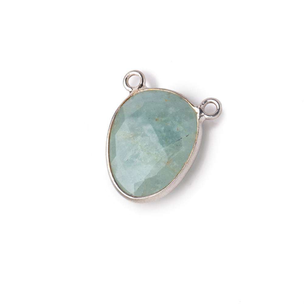 15x12mm .925 Silver Bezel Aquamarine Faceted Nugget Connector 1 piece - Beadsofcambay.com