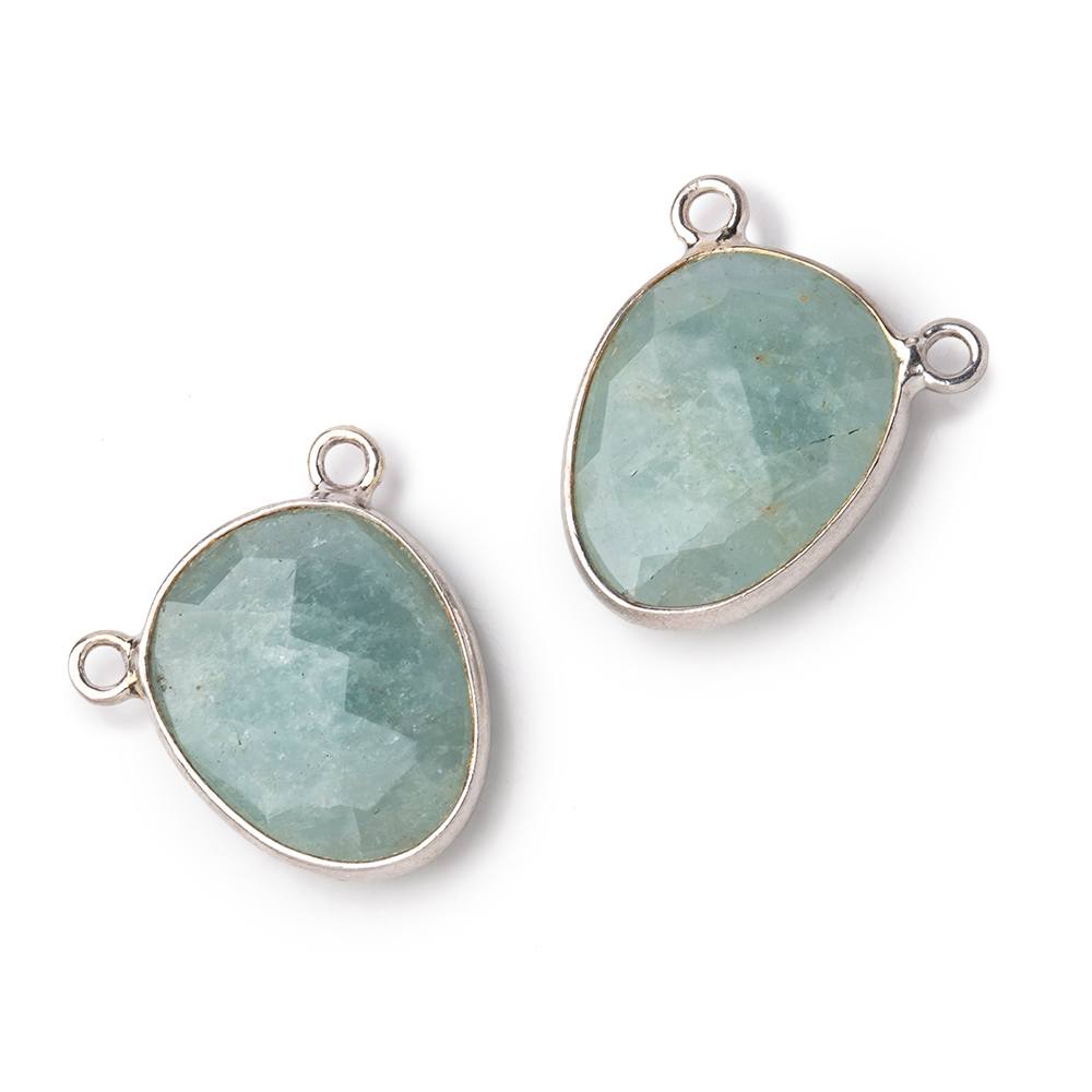 15x12mm .925 Silver Bezel Aquamarine Faceted Nugget Connector 1 piece - Beadsofcambay.com