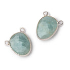15x12mm .925 Silver Bezel Aquamarine Faceted Nugget Connector 1 piece - Beadsofcambay.com