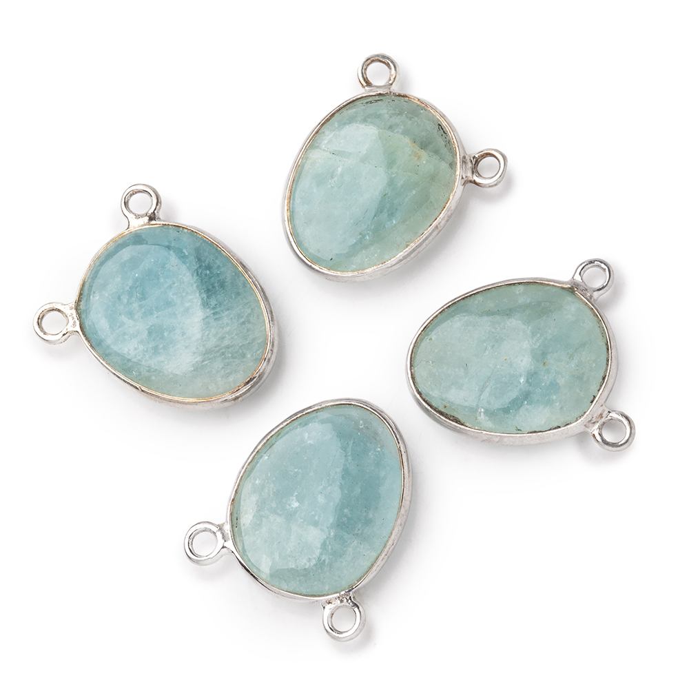 15x12mm .925 Silver Bezel Aquamarine Plain Nugget Connector 1 piece - Beadsofcambay.com