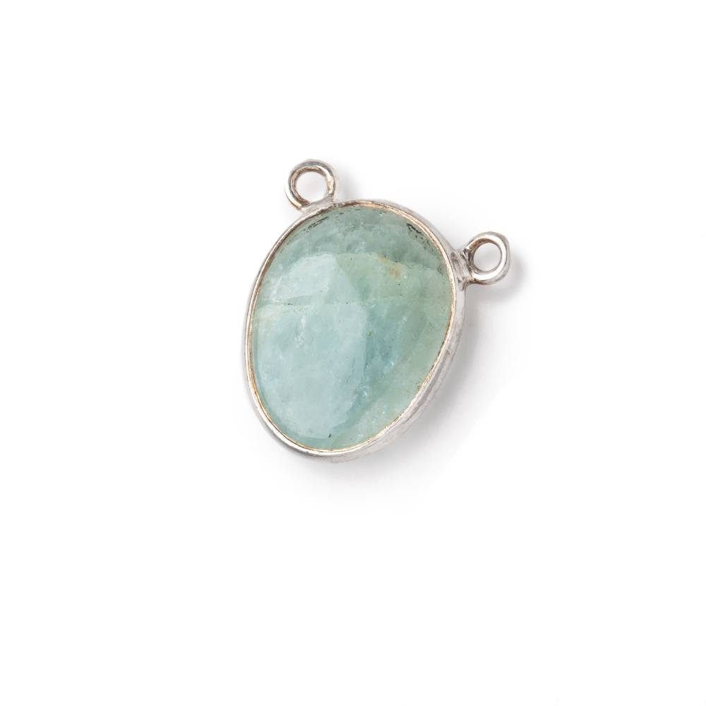 15x12mm .925 Silver Bezel Aquamarine Plain Nugget Connector 1 piece - Beadsofcambay.com