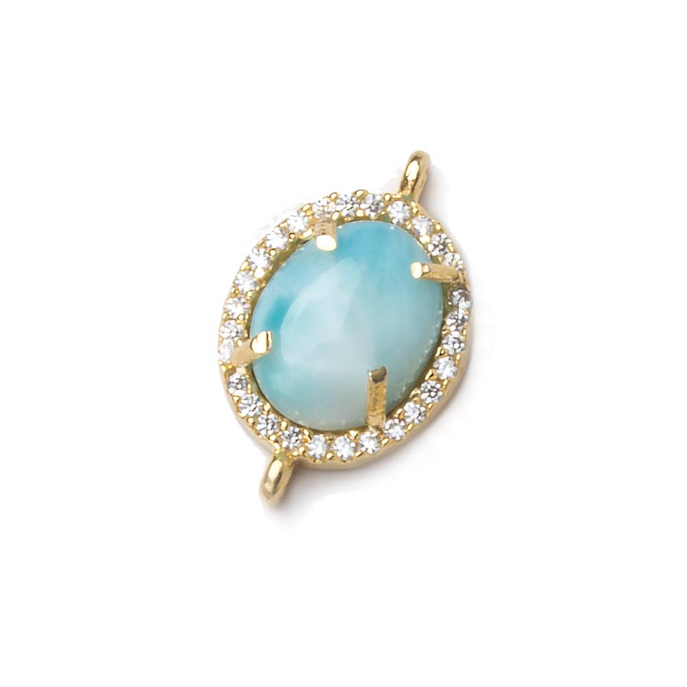 15x12mm Gold Bezel White CZ and Larimar Oval Connector 1 focal piece - Beadsofcambay.com