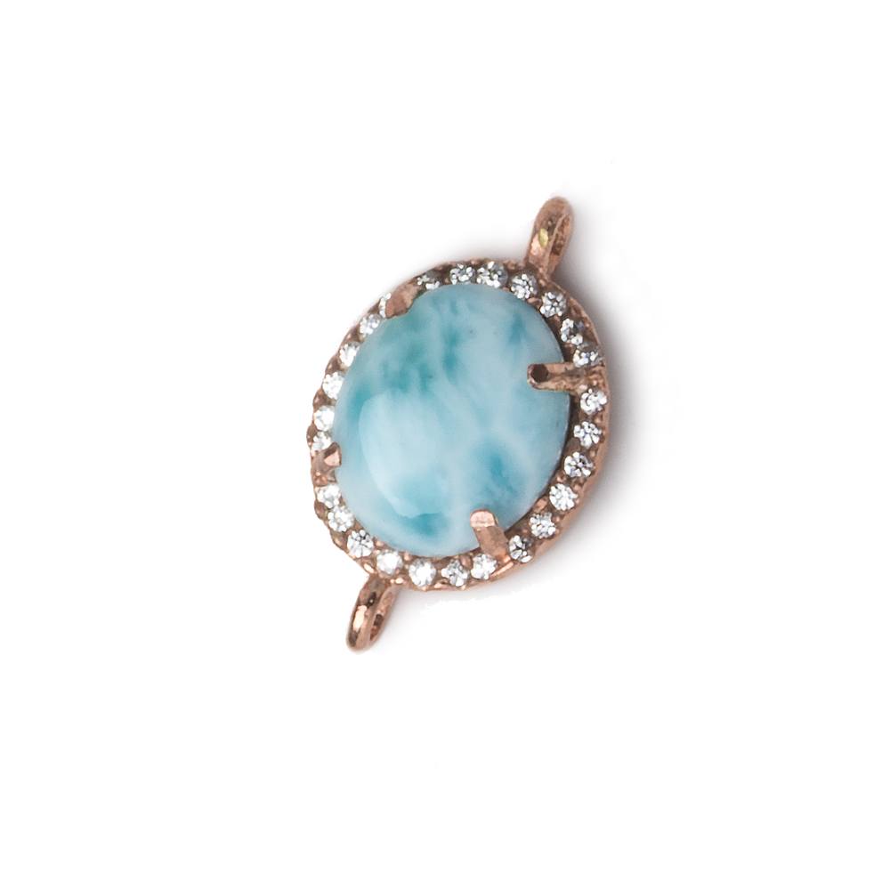 15x12mm Rose Gold Bezel White CZ and Larimar Oval Connector 1 focal piece - Beadsofcambay.com