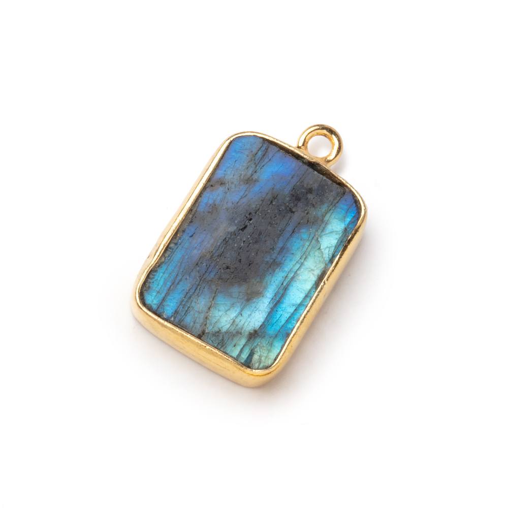 15x12mm Vermeil Bezel Labradorite Flat Rectangle Pendant 1 piece - Beadsofcambay.com