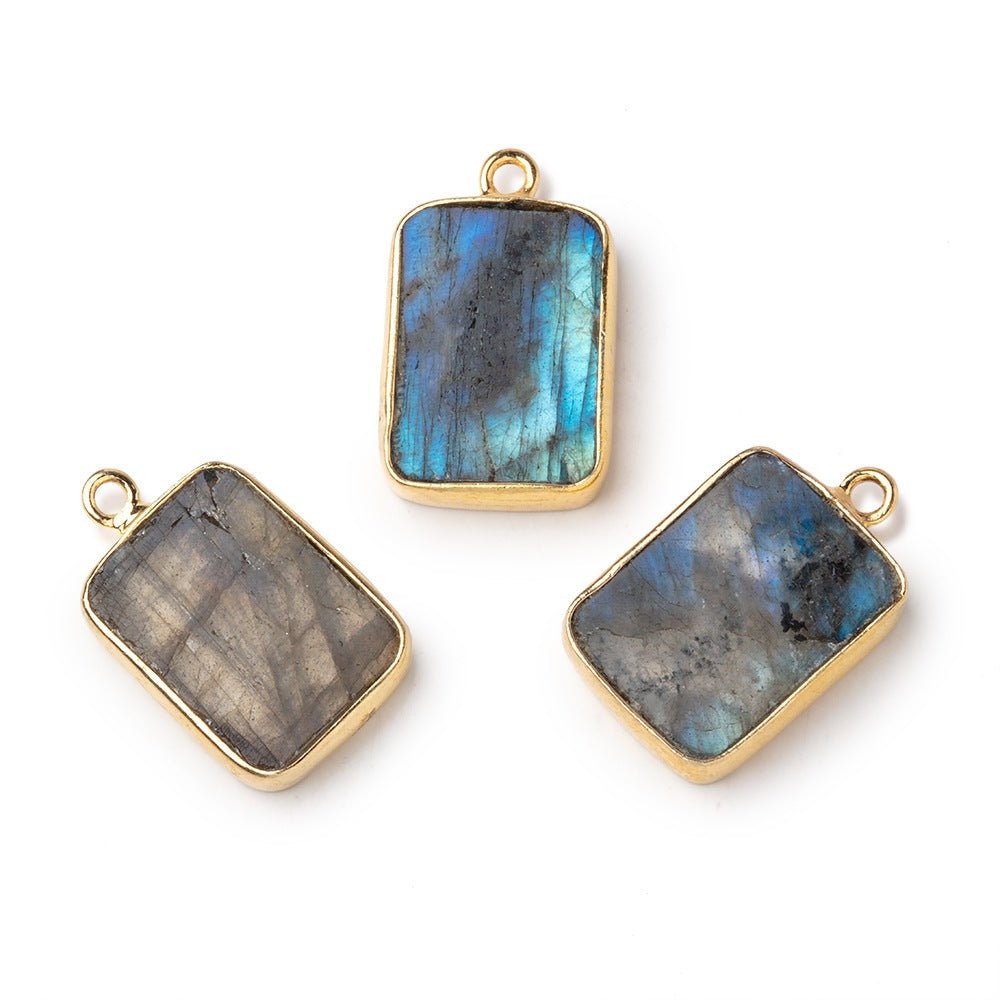 15x12mm Vermeil Bezel Labradorite Flat Rectangle Pendant 1 piece - Beadsofcambay.com