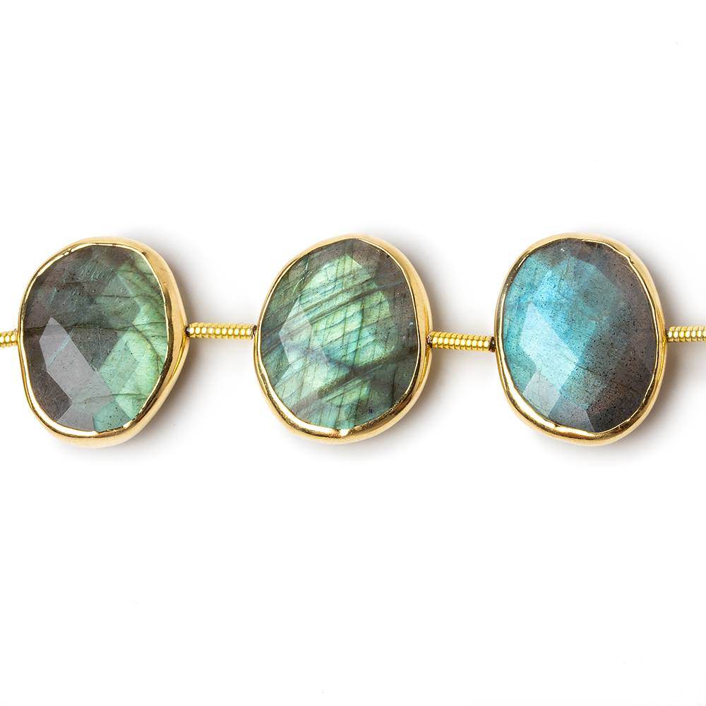 15x12mm Vermeil Bezel Labradorite Side Drilled Faceted Ovals 8 inch 12 pieces - Beadsofcambay.com