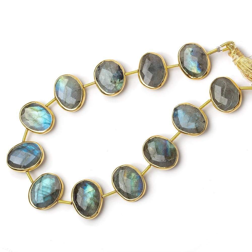 15x12mm Vermeil Bezel Labradorite Side Drilled Faceted Ovals 8 inch 12 pieces - Beadsofcambay.com