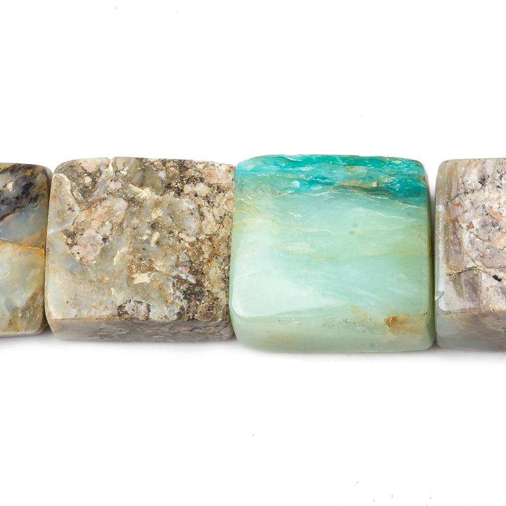 15x13-19x16mm Blue Peruvian Opal Plain Square Beads 8 inch 11 pieces - Beadsofcambay.com