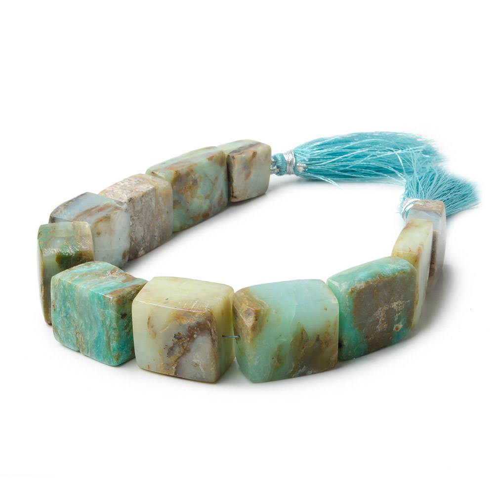 15x13-19x16mm Blue Peruvian Opal Plain Square Beads 8 inch 11 pieces - Beadsofcambay.com