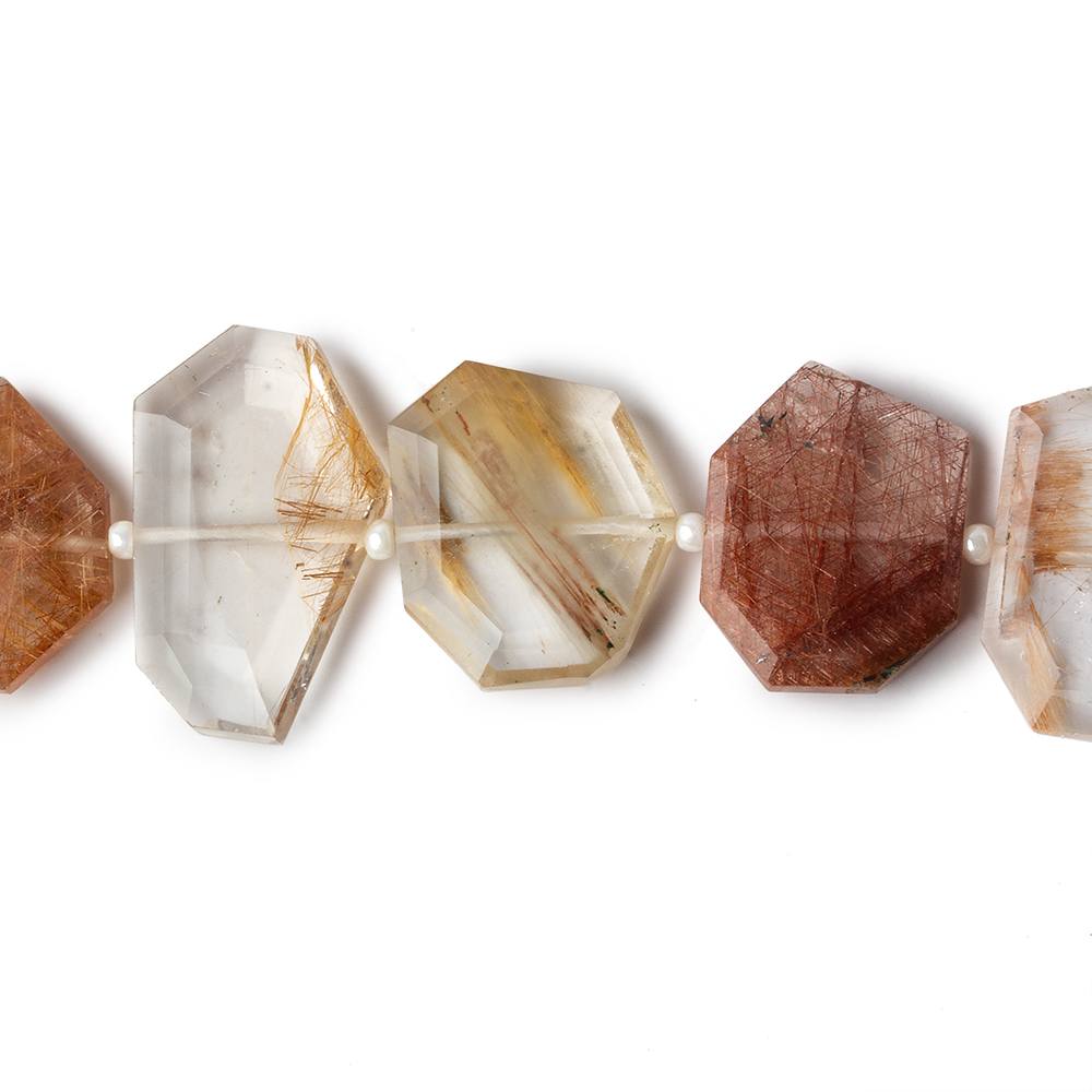 15x13-21x14mm Rutilated Quartz Side Drilled Bevel Faceted Flat Nuggets 18 inch 31 pieces AA - Beadsofcambay.com