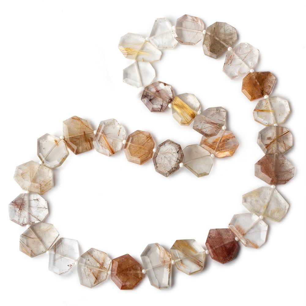 15x13-21x14mm Rutilated Quartz Side Drilled Bevel Faceted Flat Nuggets 18 inch 31 pieces AA - Beadsofcambay.com
