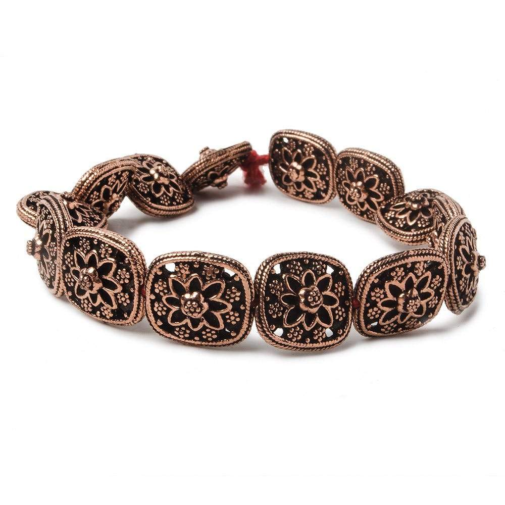 15x13mm Antiqued Copper Floral Cushion 8 inch 14 Beads - Beadsofcambay.com