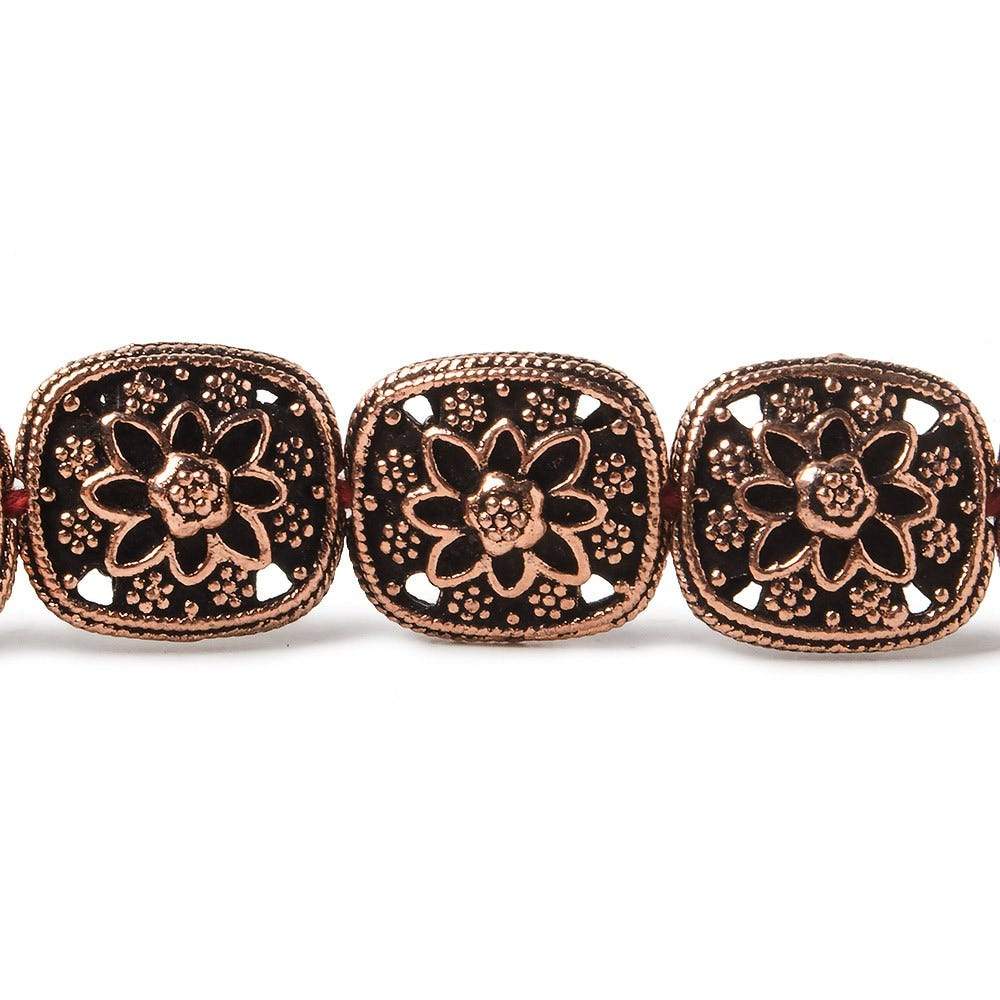 15x13mm Antiqued Copper Floral Cushion 8 inch 14 Beads - Beadsofcambay.com