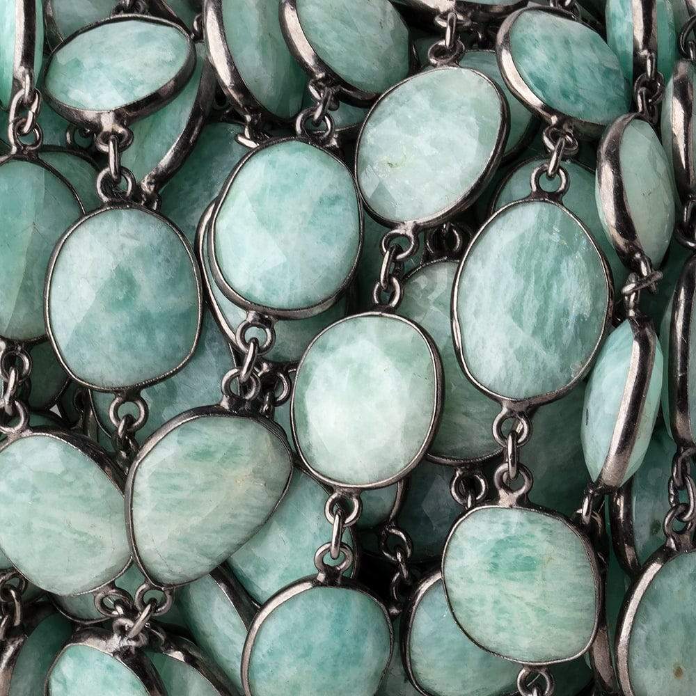 15x14mm Amazonite Nuggets on Black Gold .925 Bezeled Chain by the Foot - Beadsofcambay.com