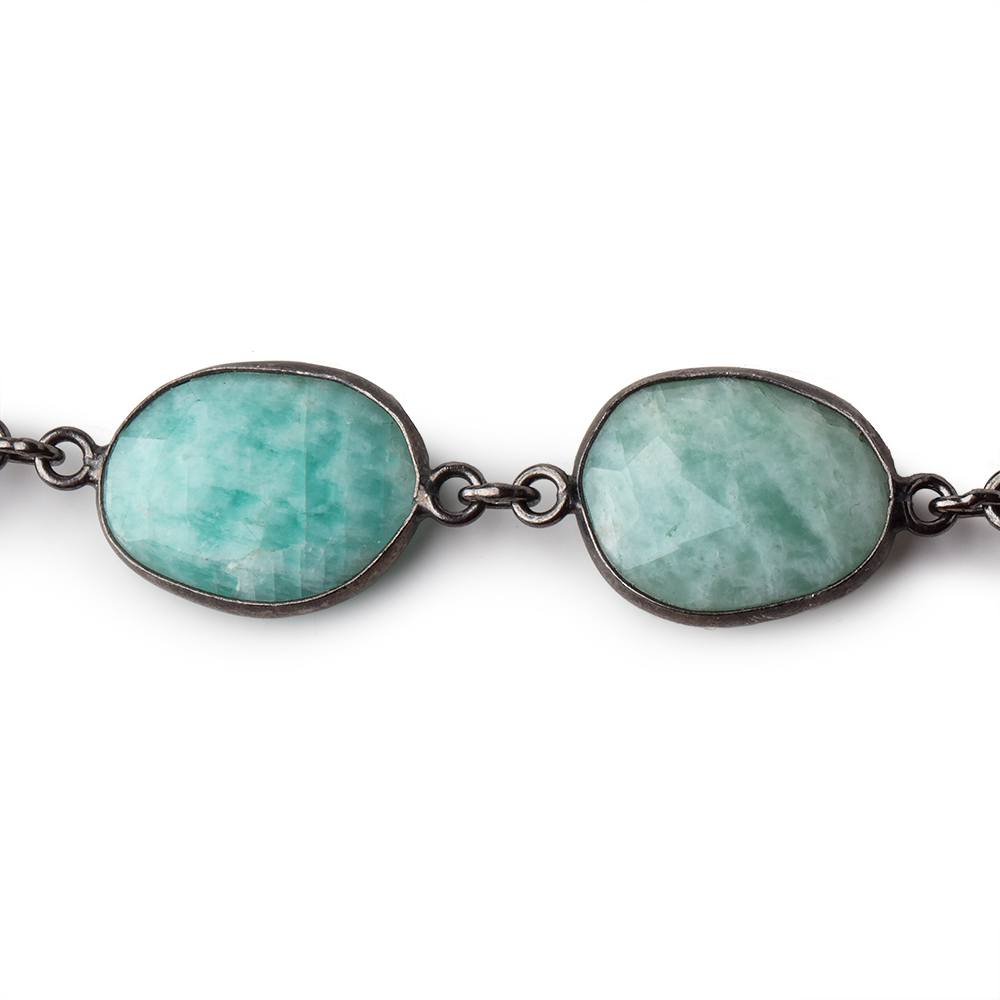 15x14mm Amazonite Nuggets on Black Gold .925 Bezeled Chain by the Foot - Beadsofcambay.com