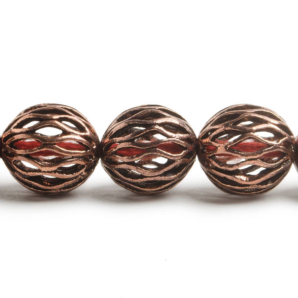 14.5mm Antiqued Copper Open Mesh Round Beads 8 inch 14 pieces - Beadsofcambay.com
