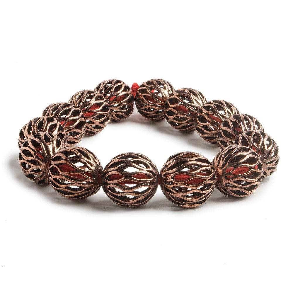 14.5mm Antiqued Copper Open Mesh Round Beads 8 inch 14 pieces - Beadsofcambay.com