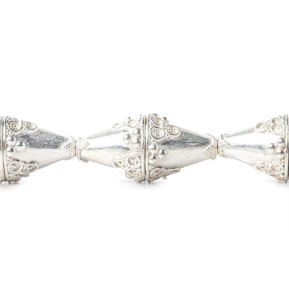 15x14mm Sterling Silver Plated Copper Cone with Granulated Bead and Circle Pyramid 8 inch 14 pcs - Beadsofcambay.com