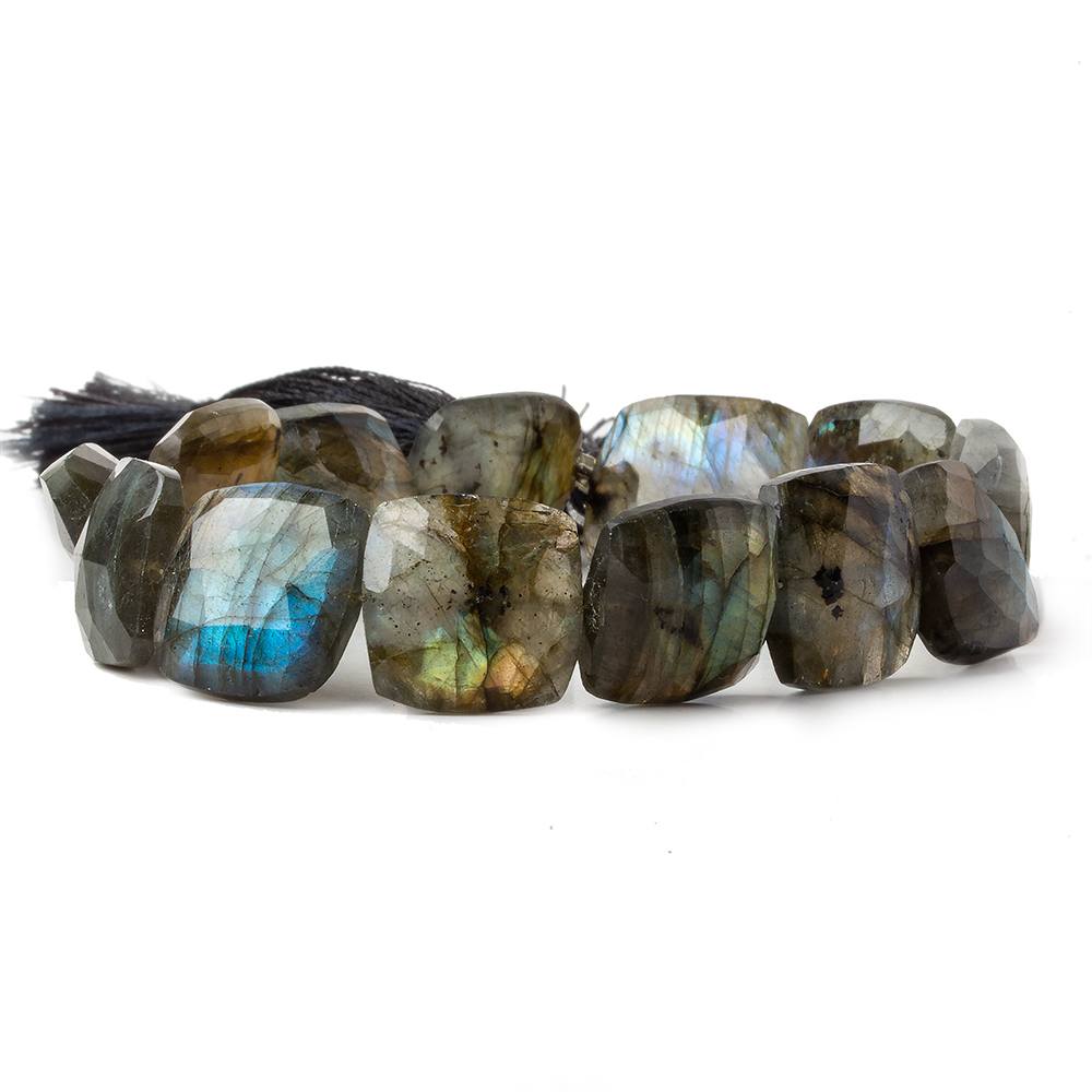 15x15-16x16mm Labradorite faceted square cushion beads 8 inch 13 pieces - Beadsofcambay.com