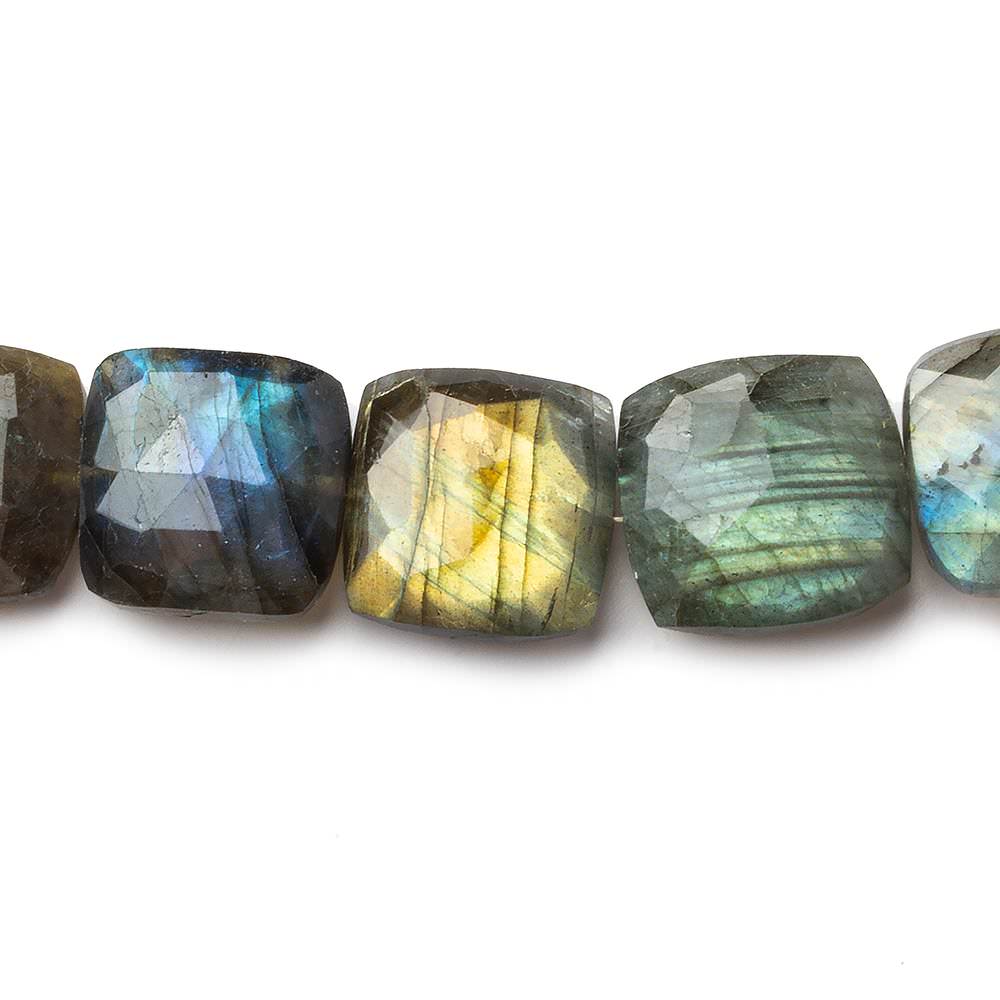 15x15-16x16mm Labradorite faceted square cushion beads 8 inch 13 pieces - Beadsofcambay.com