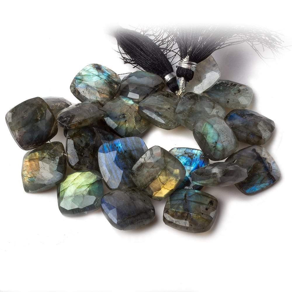 15x15-17x17mm Labradorite corner drilled faceted pillow beads 8 inch 22 pieces A - Beadsofcambay.com
