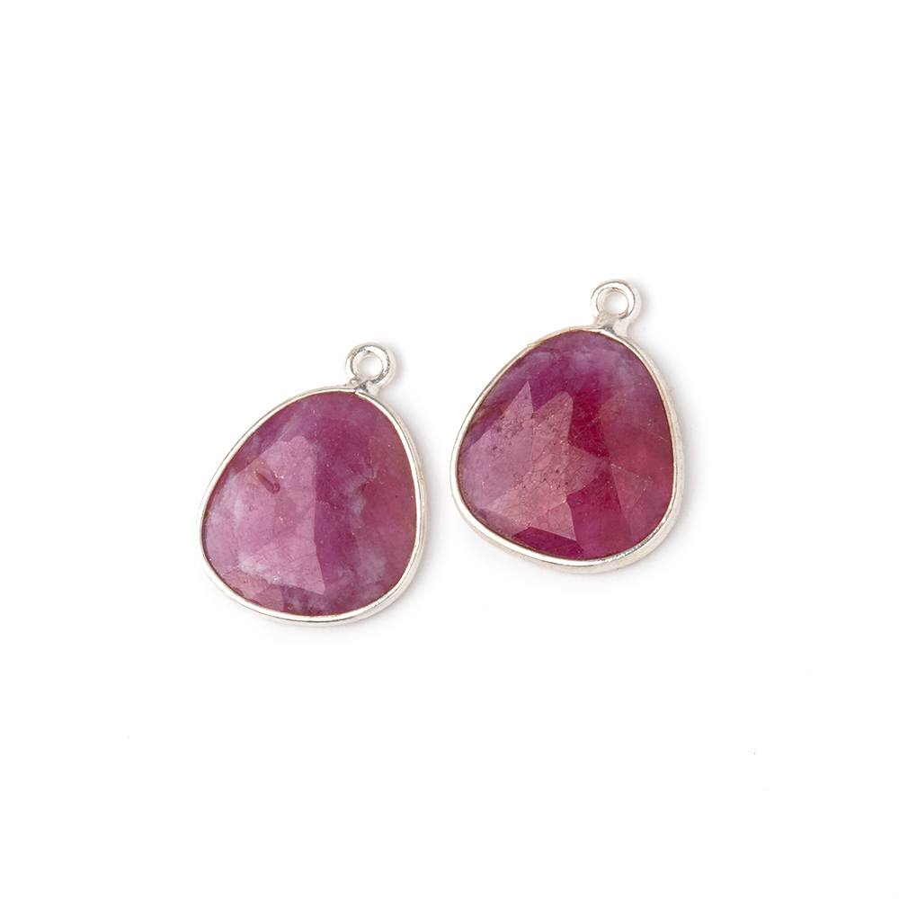 15x15mm .925 Silver Bezel Ruby Faceted Freeform Set of 2 Pendants - Beadsofcambay.com