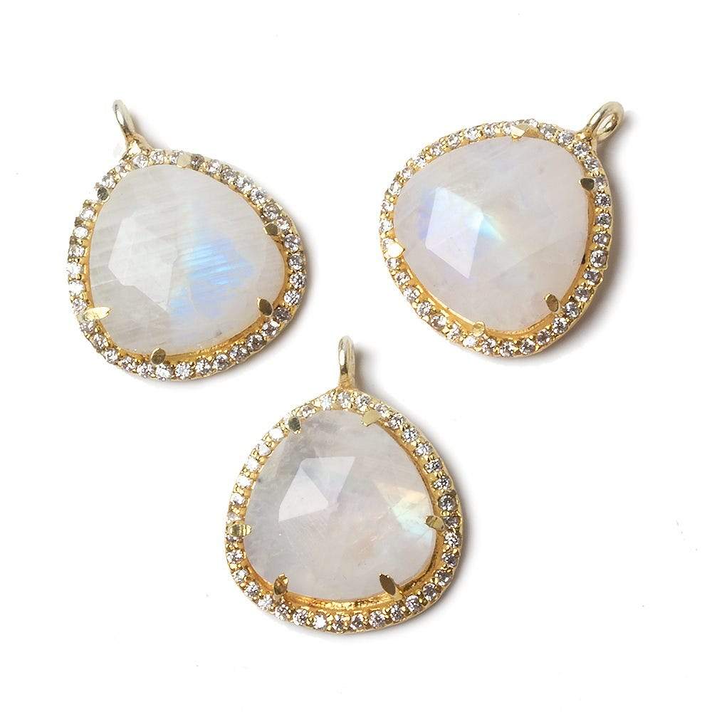 15x15mm Gold Bezeled CZ & Rainbow Moonstone Heart Pendant 1 piece - Beadsofcambay.com
