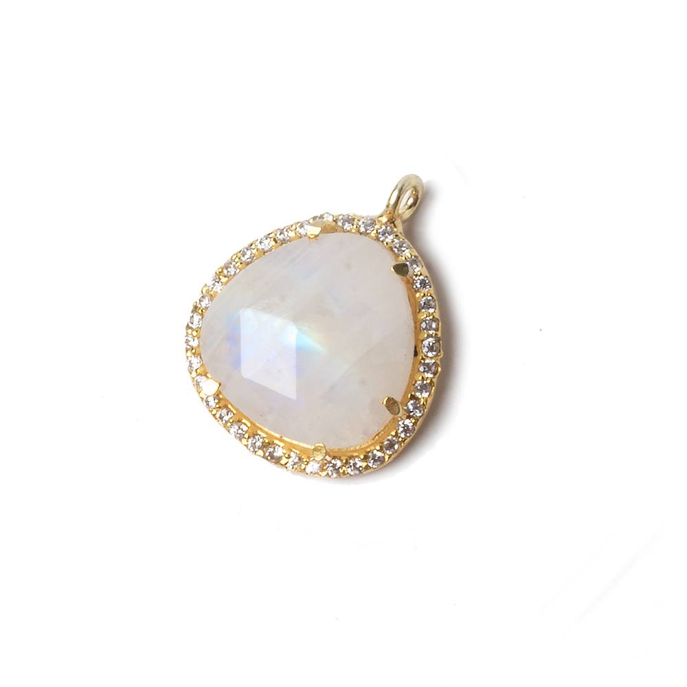 15x15mm Gold Bezeled CZ & Rainbow Moonstone Heart Pendant 1 piece - Beadsofcambay.com
