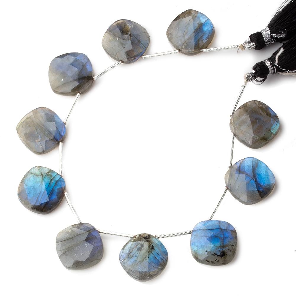 15x15mm Labradorite Faceted Cushion Beads 8 inch 10 pieces - Beadsofcambay.com