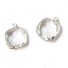 15x15mm Silver Bezeled Crystal Quartz faceted square Pendant 1 piece - Beadsofcambay.com