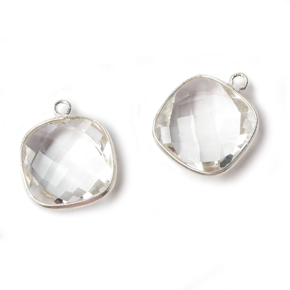 15x15mm Silver Bezeled Crystal Quartz faceted square Pendant 1 piece - Beadsofcambay.com