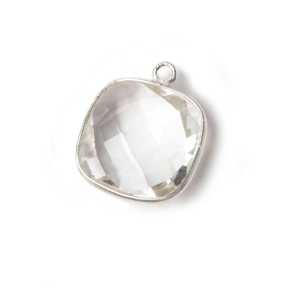 15x15mm Silver Bezeled Crystal Quartz faceted square Pendant 1 piece - Beadsofcambay.com