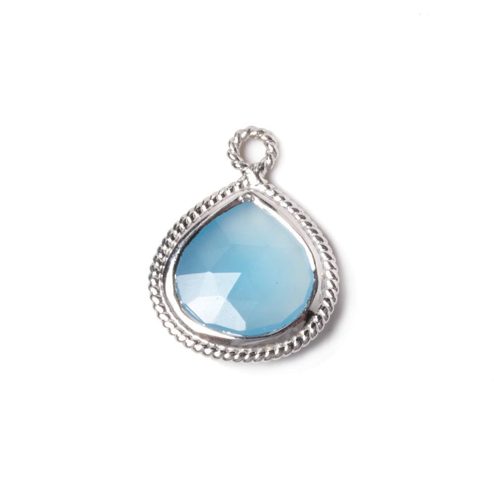 15x15mm Silver Rope Bezel Aqua Blue Chalcedony faceted heart Pendant 1 piece - Beadsofcambay.com