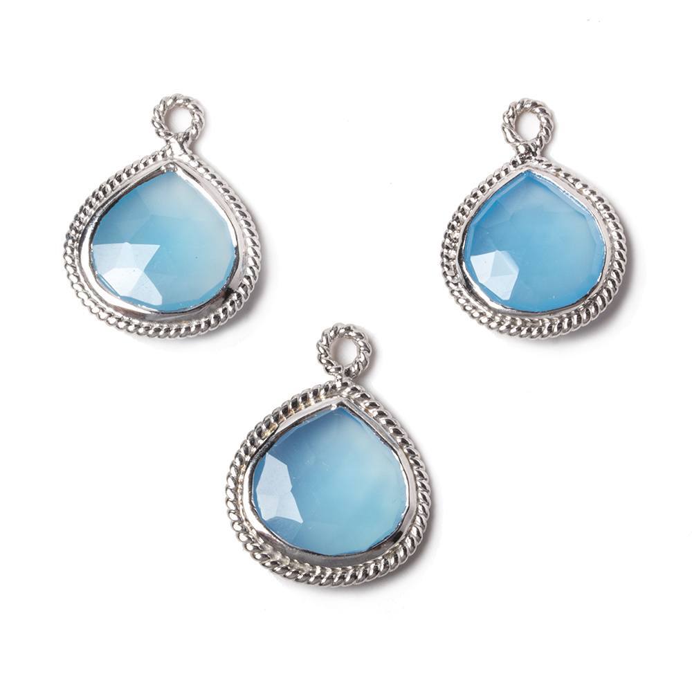15x15mm Silver Rope Bezel Aqua Blue Chalcedony faceted heart Pendant 1 piece - Beadsofcambay.com